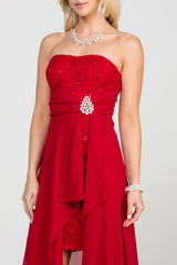 Open back Lace and chiffon surplus dress with waist brooch