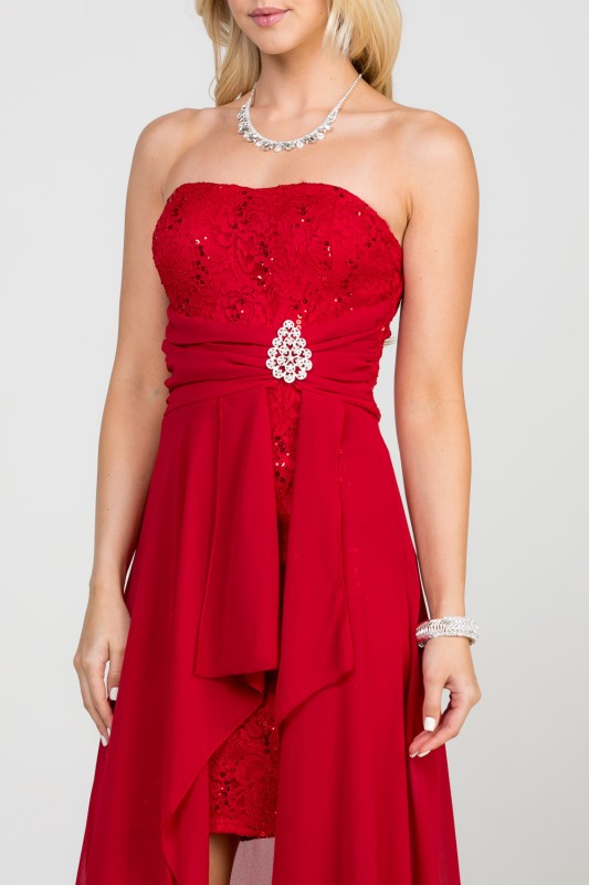 Open back Lace and chiffon surplus dress with waist brooch