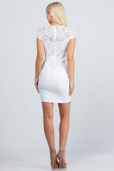 short sleeve lace and scuba crepe Remi pencil dress
