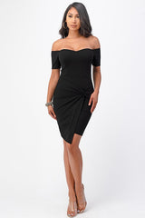 Off the shoulder front twist bodycon dress