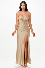 Tara Side Pleat Overlap Gown with Side Opening