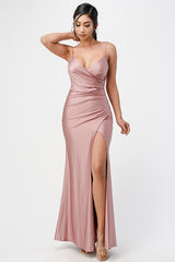 Tara Side Pleat Overlap Gown with Side Opening