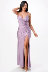 Tara Side Pleat Overlap Gown with Side Opening