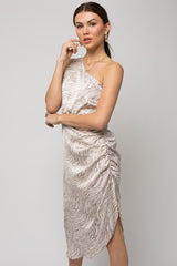 Sleeveless One Shoulder Abstract Print Dress