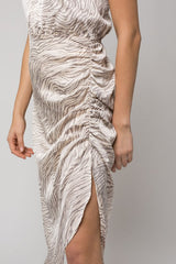 Sleeveless One Shoulder Abstract Print Dress