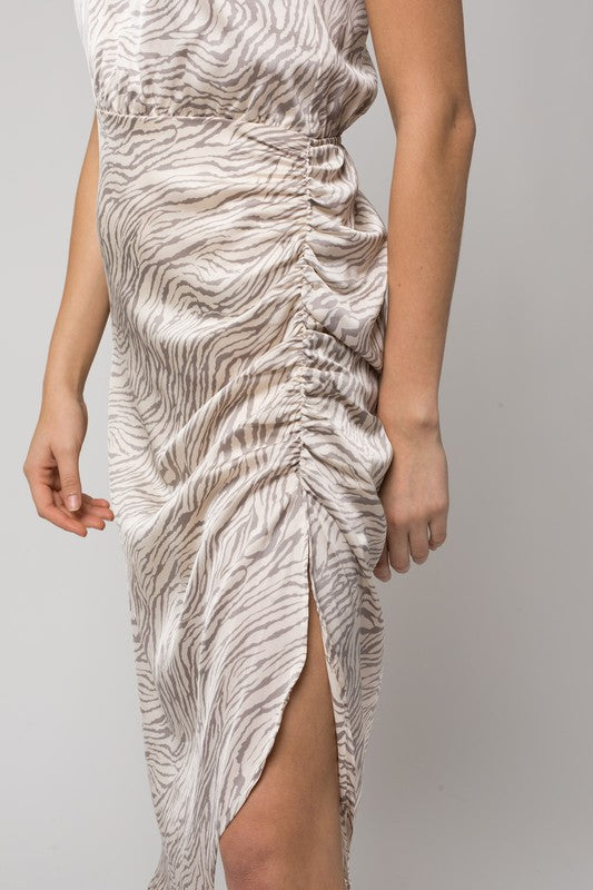 Sleeveless One Shoulder Abstract Print Dress