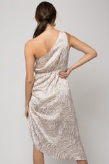 Sleeveless One Shoulder Abstract Print Dress