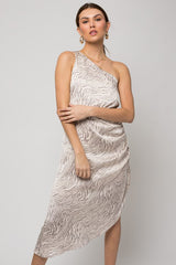 Sleeveless One Shoulder Abstract Print Dress