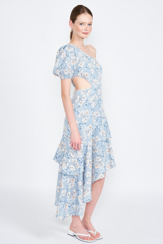 Asymmetric One Shoulder Dress with Cut Out