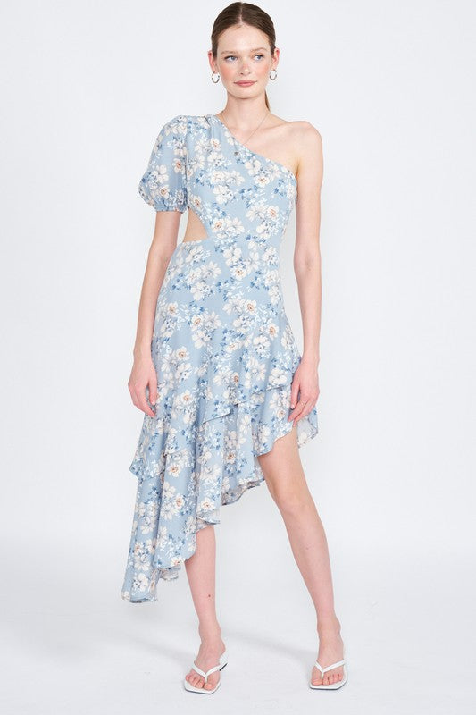 Asymmetric One Shoulder Dress with Cut Out