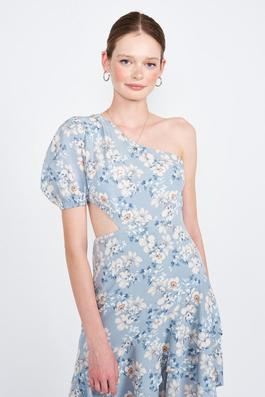 Asymmetric One Shoulder Dress with Cut Out