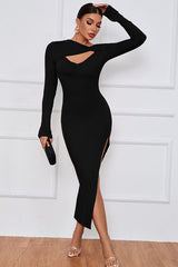 Guessing Game Black Bodycon Midi Dress