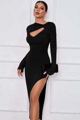 Guessing Game Black Bodycon Midi Dress