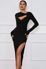 Guessing Game Black Bodycon Midi Dress