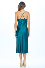 Made in USA Satin Bias Slip Dress with Slit