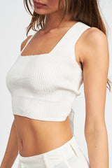 Sleeveless Crop Top with Back Bow Detail