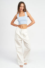 Sleeveless Crop Top with Back Bow Detail