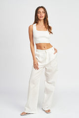 Sleeveless Crop Top with Back Bow Detail