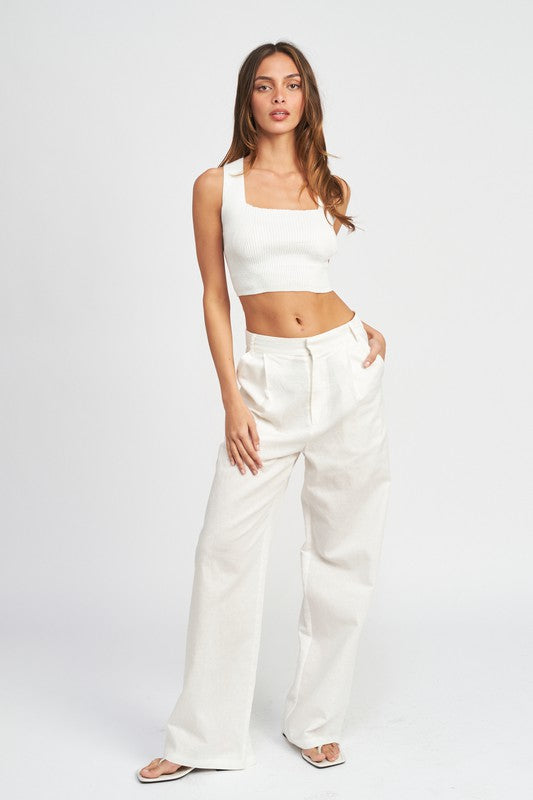 Sleeveless Crop Top with Back Bow Detail