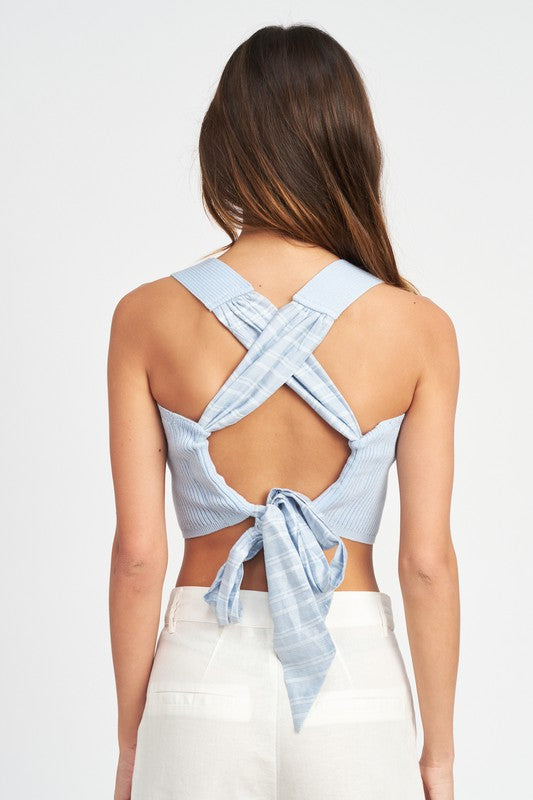 Sleeveless Crop Top with Back Bow Detail