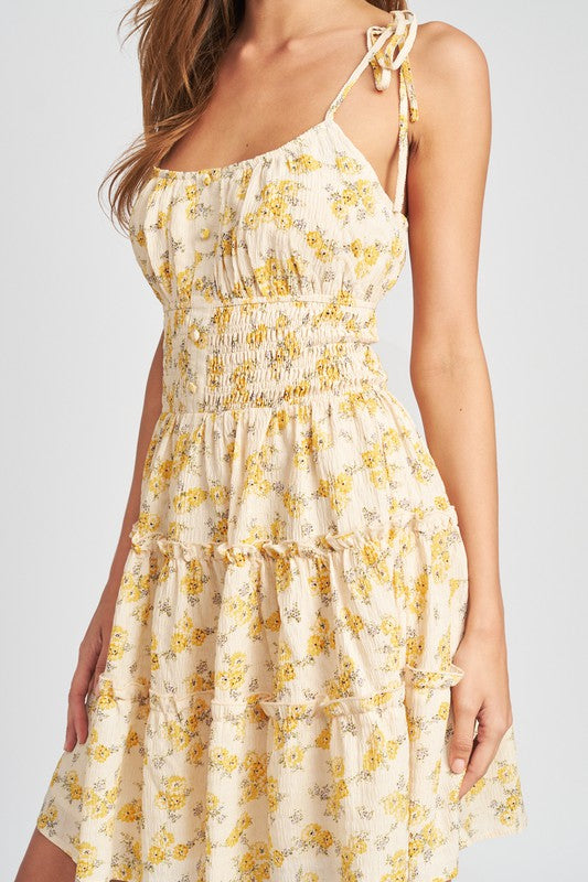 Spaghetti Strap Mini Dress with Smocked Waist