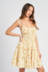 Spaghetti Strap Mini Dress with Smocked Waist