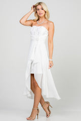 Open back Lace and chiffon surplus dress with waist brooch