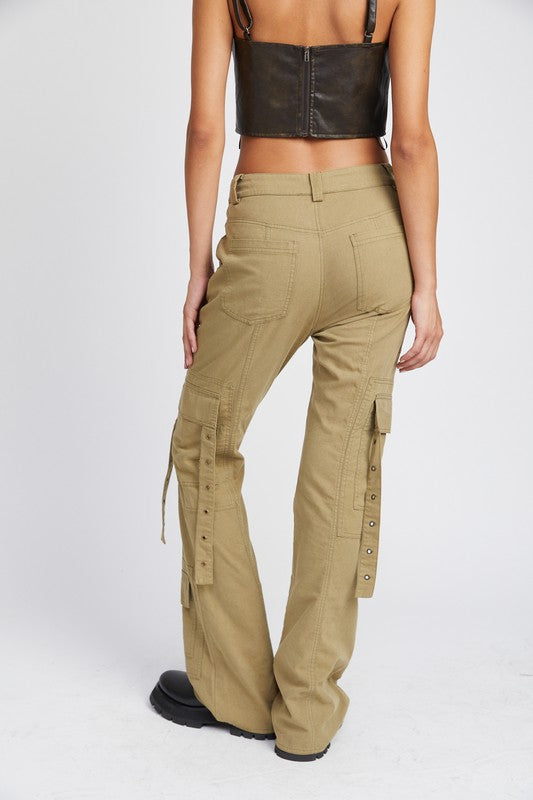Low Waist Cargo Flared Pants