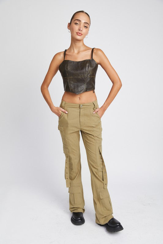 Low Waist Cargo Flared Pants