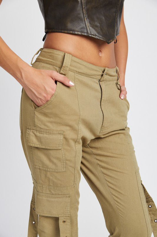 Low Waist Cargo Flared Pants