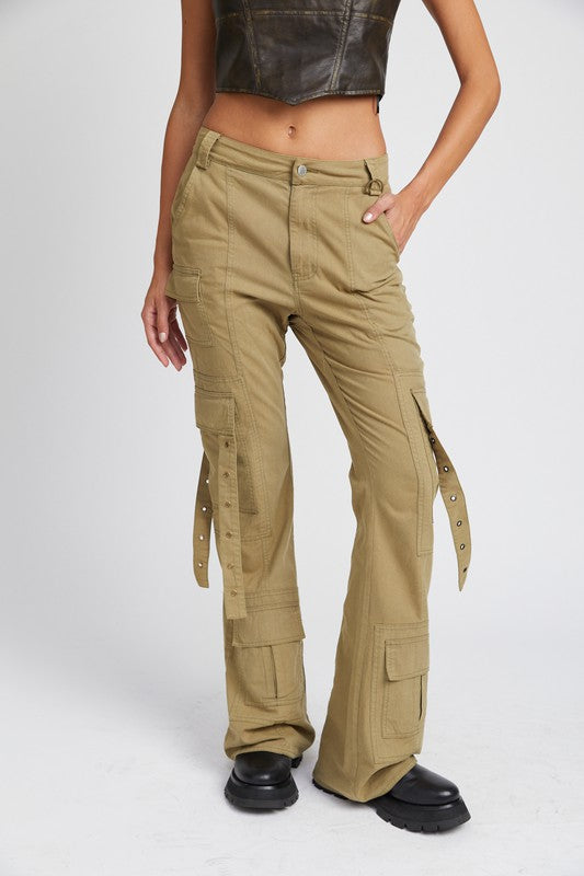 Low Waist Cargo Flared Pants