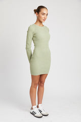 RIBBED LONG SLEEVE MINI DRESS