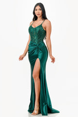 Sequin lace satin front twist long dress
