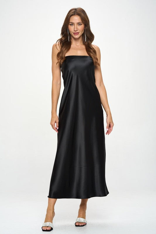 Made in USA Silky Satin Tube Draped Dress
