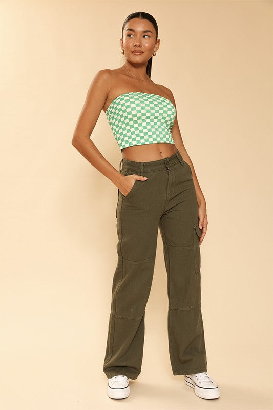 Checkered rib knit tube top