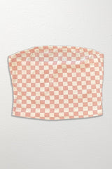Checkered rib knit tube top