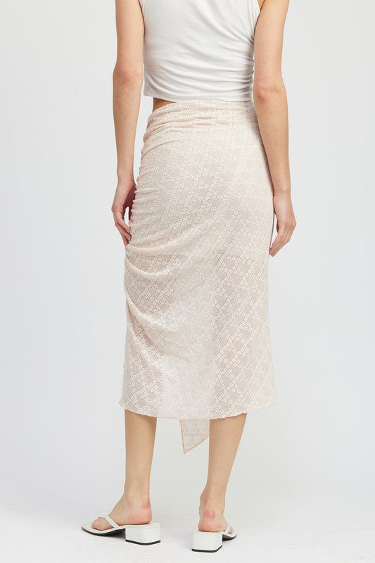 Ruched Lace Skirt with High Slit