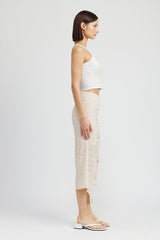 Ruched Lace Skirt with High Slit