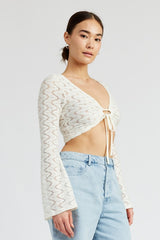 Crochet Bell Sleeve Top with Front O-Ring