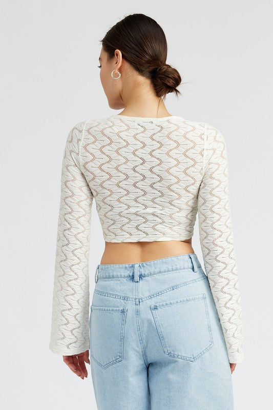 Crochet Bell Sleeve Top with Front O-Ring