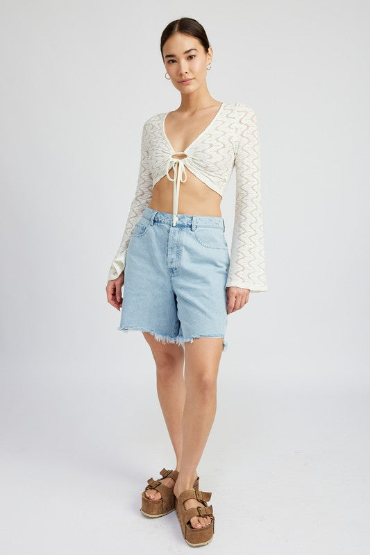 Crochet Bell Sleeve Top with Front O-Ring