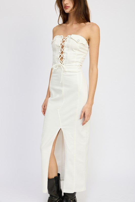 Lace Up Corset Dress with Front Slit