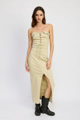 Lace Up Corset Dress with Front Slit