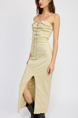 Lace Up Corset Dress with Front Slit