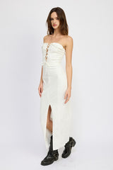 Lace Up Corset Dress with Front Slit