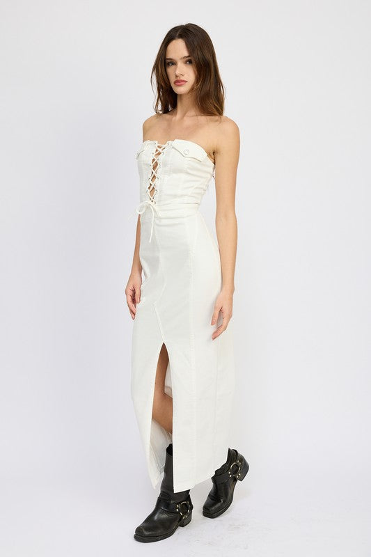 Lace Up Corset Dress with Front Slit