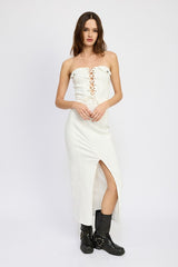 Lace Up Corset Dress with Front Slit