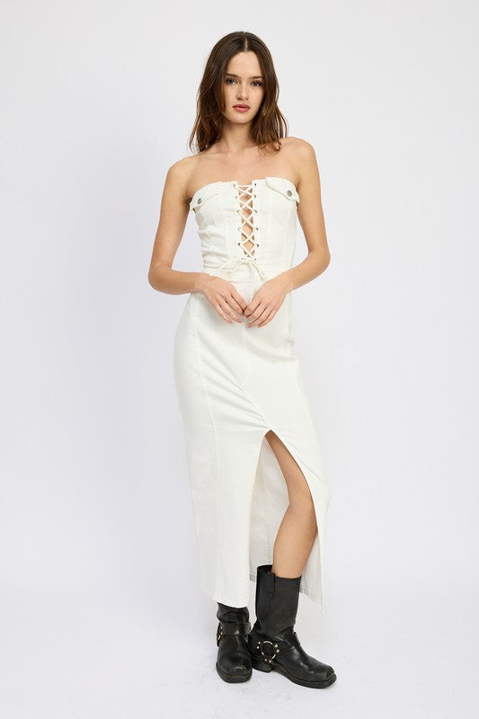 Lace Up Corset Dress with Front Slit