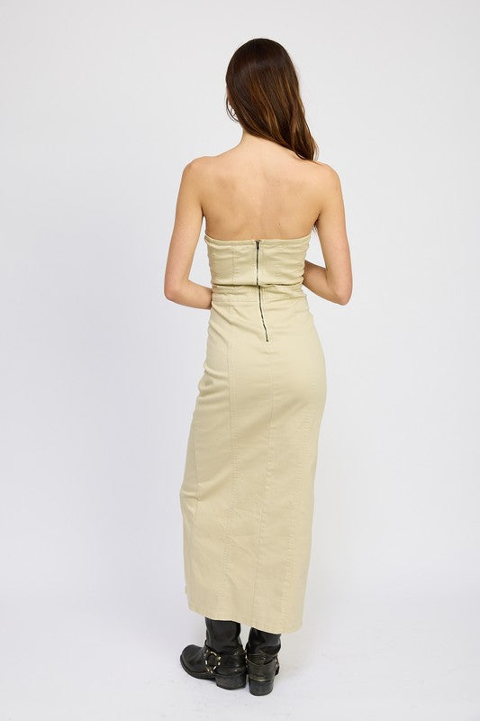 Lace Up Corset Dress with Front Slit
