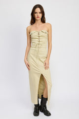 Lace Up Corset Dress with Front Slit
